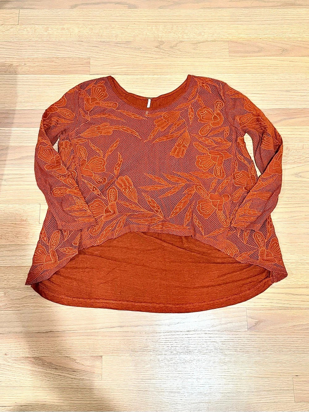 Free People Floral Long Sleeve Top, Burnt Orange, XS